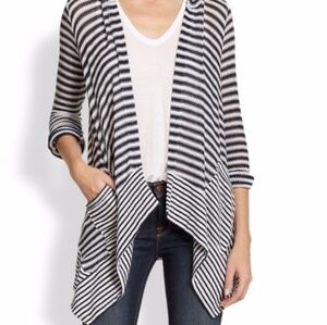 Splendid Nautical Beach Sweater Open Front Cardigan Navy White Size Small Hood